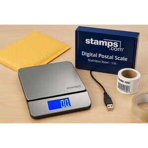 Stamps.com 5 lb Digital Postal Scale Stainless Steel USB Powered in Box 2015
